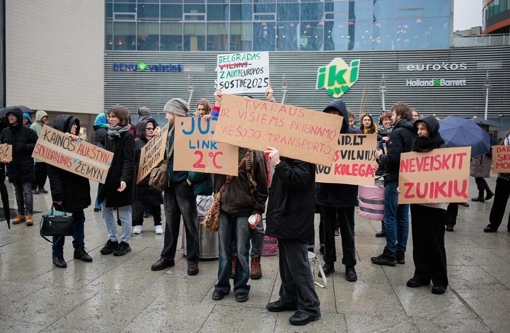 Akimirka iš protesto prie Vilniaus m. savivaldybės | J. Stacevičiaus / LRT nuotr.